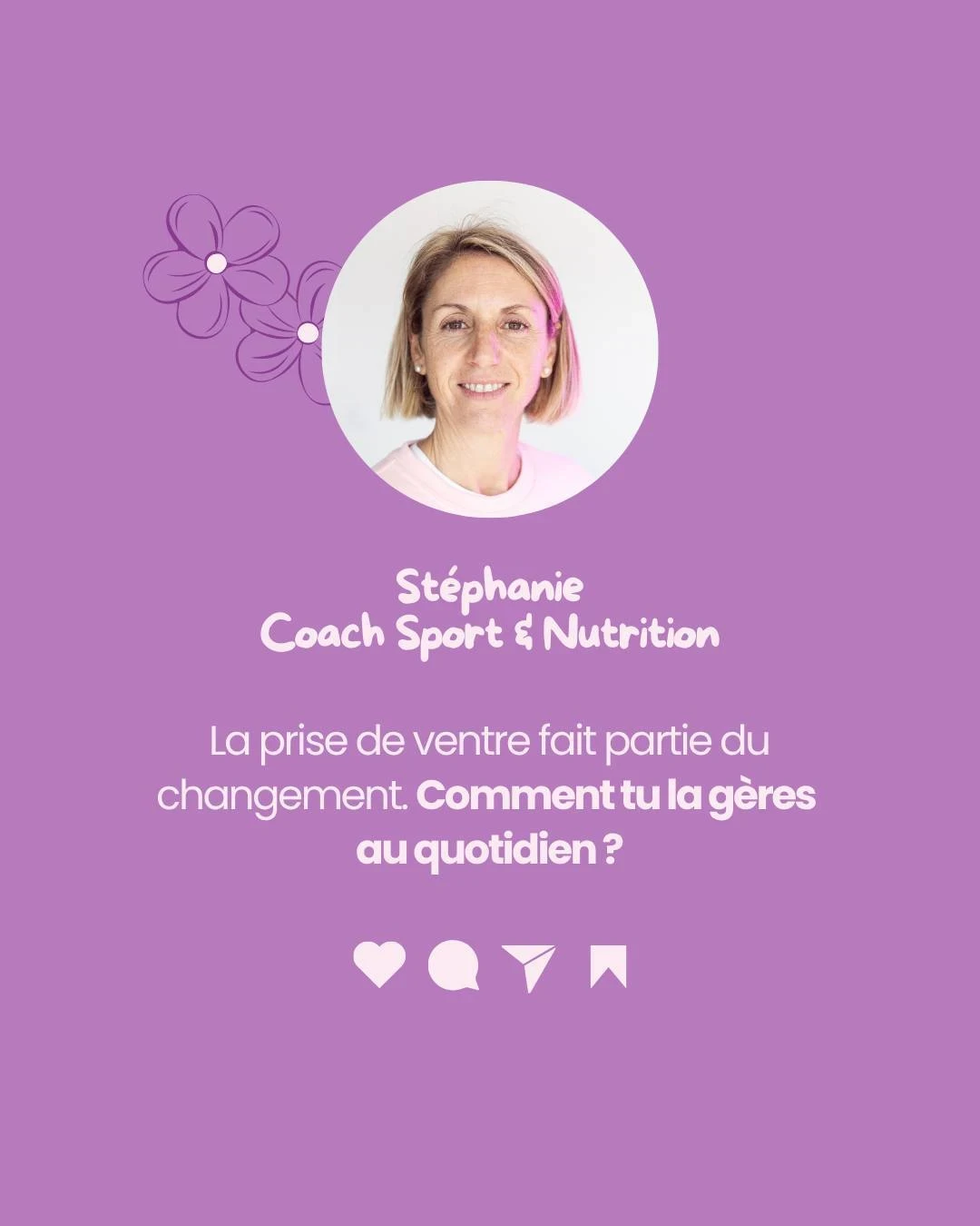 affiche avec l'image de Stéphanie, coach en nutrition sportive, donne des conseils sur l'alimentation pour les athlètes.